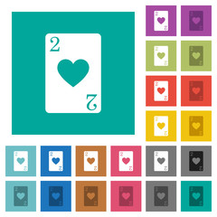 Two of hearts card square flat multi colored icons