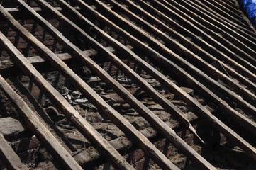 roof construction in building site