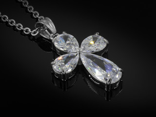 Jewel pendant - Zircon cross - Stainless steel and crystals © jandix2