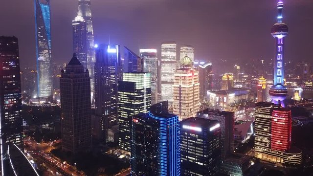 4k aerial hyperlapse video of Shanghai at night