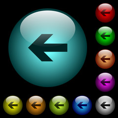 Left arrow icons in color illuminated glass buttons