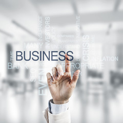 Concept of modern business with palm choocing on of keywords for