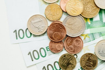 Euro bills and coins - cash money