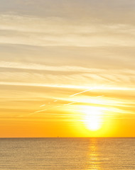 orange dawn over mediterranean sea in summer. for travel and naturalistic concept