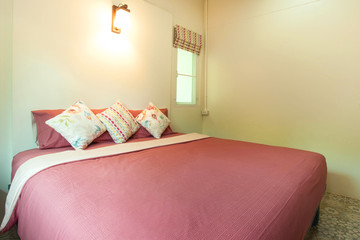 Luxury Interior design in bedroom of pool villa with cozy  bed