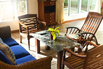 Luxury interior design in livingroom of pool villas