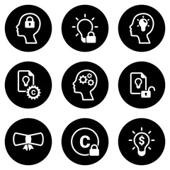 Set of simple icons on a theme Patent, vector, design, collection, flat, sign, symbol,element, object, illustration, isolated. White background