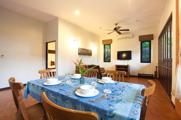 Luxury interior design in livingroom of pool villas