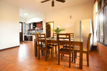 Luxury interior design in livingroom of pool villas