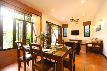Luxury interior design in livingroom of pool villas