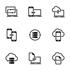 Set of simple icons on a theme Data exchange, vector, design, collection, flat, sign, symbol,element, object, illustration, isolated. White background