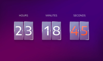 Countdown before the end of the offer. Count hours, minutes and seconds. Web banner countdown isolated on purple background. Vector illustration