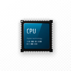 CPU isolated on transparent background. Microchip unit concept. Vector illustration