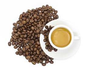 Fresh coffee beans with espresso