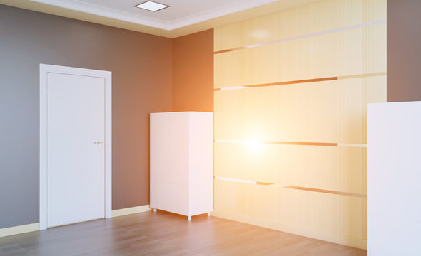 Empty modern office Cabinet. Meeting room. 3D rendering. Sunset