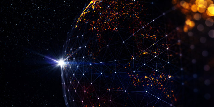 Global International Connectivity Background/Connection lines Around Earth Globe, Futuristic Technology Theme Background with Light Effect