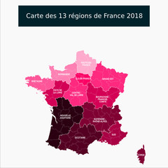 Nouveau : région Sud - Carte des 13 régions de France avec le nom des régions et chef lieux de région Un tracé autonome par région / département