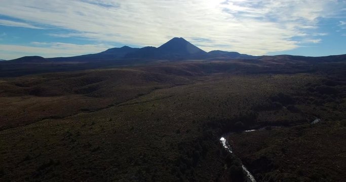 NEW ZEALAND – MARCH 2016 : Aerial shot of Mount Ruapehu with beautiful landscape in view on a sunny day