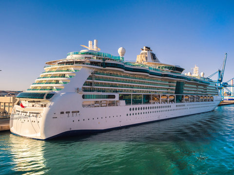 Luxury cruise ship docked at Civitavecchia port, the most important port close Rome, Italy.