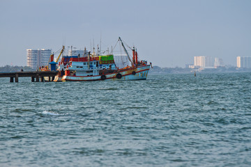 Fototapeta na wymiar Fisher boat at Chuntabubi beach, Thailand