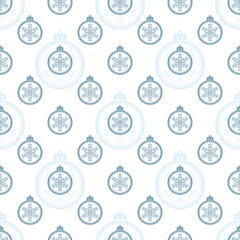 Christmas balls with snowflakes. Holiday vector seamless background. Merry Christmas and Happy New Year.