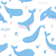Vector seamless pattern with blue whale - 184931754