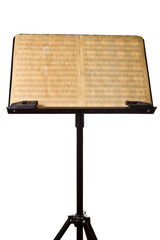 Rough note sheet on note stand on isolated white