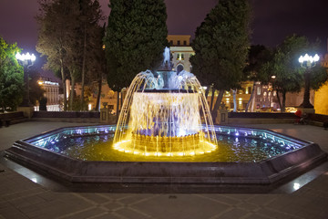 Sabir square fountain, Baku, Azerbaijan at night. The fountain in the city center. Baku Azerbaijan...