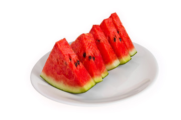 Water mellon on the dish on isolated white