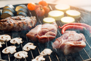 Meal ingredients on the grill food preparation