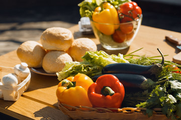 Meal ingredients on the cutting board food preparation