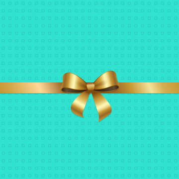 Tied Gold Bow with Ribbon in Center of Vector Pink