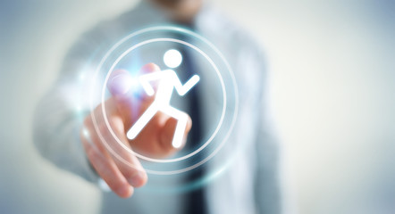 Young man using running application to check his performances 3D rendering