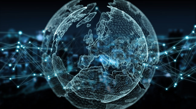Connections system global world view 3D rendering