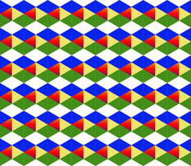 geometric bright diamond background multicolored pattern, symmetrical pattern with sequential figures of red blue and green
