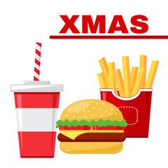Fast food set for Christmas. Vector illustration
