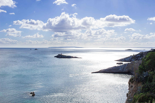Sea view from Ibizza island from top to coastal waters