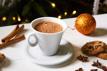 Coffee and snacks on the table on new year table