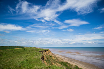 Looking north along the sea cliffs at Hornsea, Yorkshire, UK.