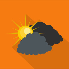 Dark cloudy sun icon. Flat illustration of dark cloudy sun vector icon for web