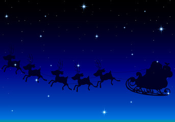 Obraz na płótnie Canvas Santa Claus flies in the sky with the stars