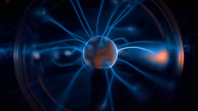 Plasma lightning ball, energy lines slowly move inside. Macro. Closeup. Shallow depth of field. Slow mo, slo mo, slow motion, high speed camera, 240fps, 250fps