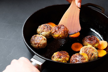 Delicious vegetarian cutlets. Front view.