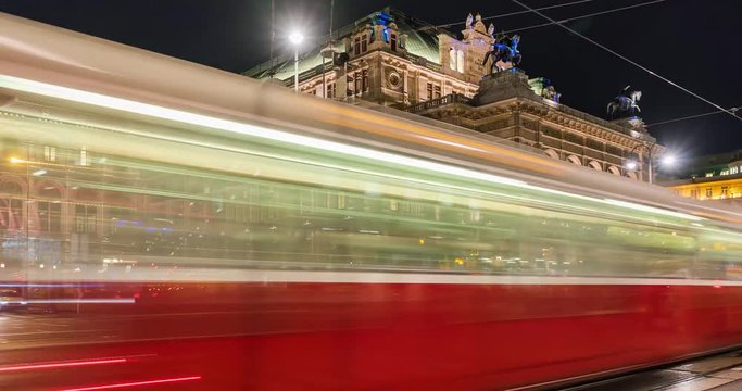 Vienna Opera House Teather Cars Traffic Timelapse Stock Footage