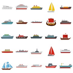 Ship and boats icons set. Flat illustration of 25 ship and boats vector icons isolated on white background