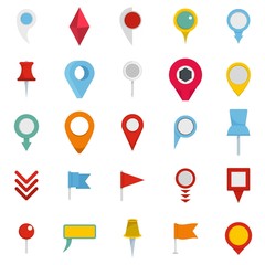 Map pointer icons set. Flat illustration of 25 map pointer vector icons isolated on white background