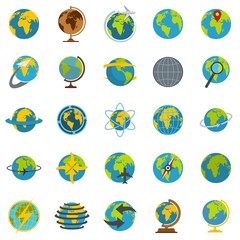 Globe Earth icons set. Flat illustration of 25 Globe Earth vector icons isolated on white background