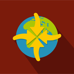 Arrow in world icon. Flat illustration of arrow in world vector icon for web