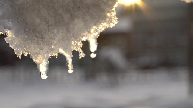 A close-up shot of snow melting on the sun.