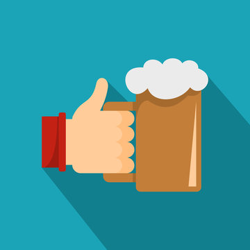 Beer in hand icon. Flat illustration of beer in hand vector icon for web